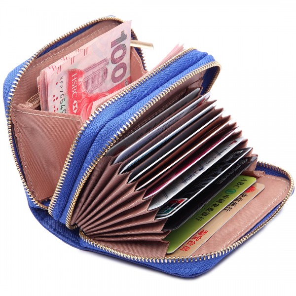 LP6680 - Miss Lulu Leather Look Double Zipped Coin Purse Royal Blue